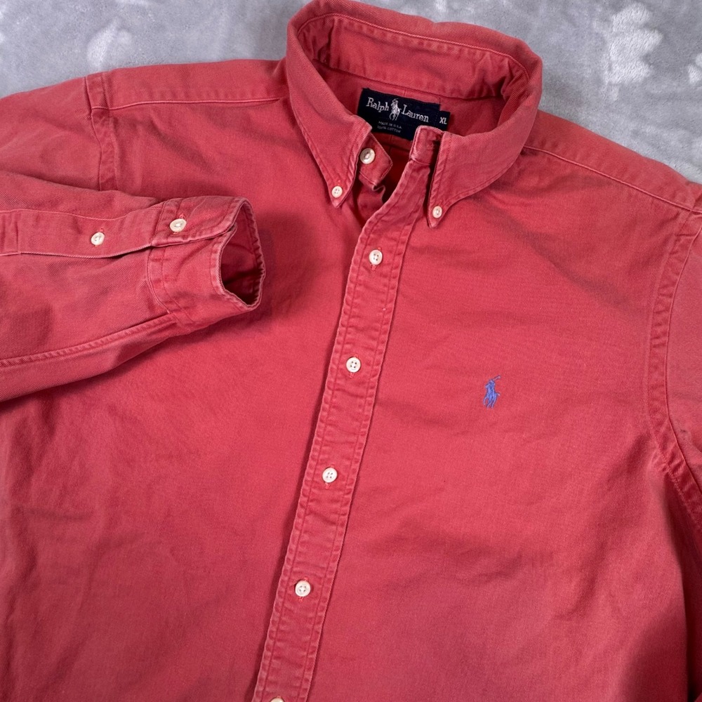 Ralph Lauren Mens XL Red Cotton Twill Button Down Long Sleeve Shirt Made in USA